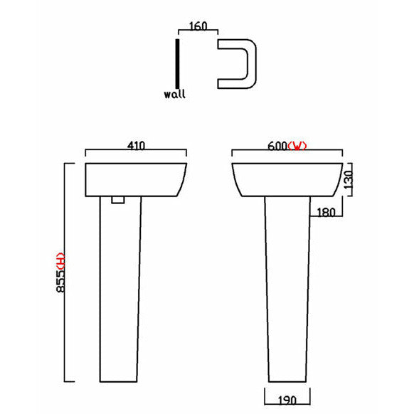 Frontline White Medici 600mm Full Pedestal Basin - Letta London - 