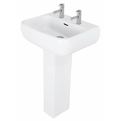 Frontline White Metro 520mm Full Pedestal Basin - 2 Tap Holes - Letta London - 