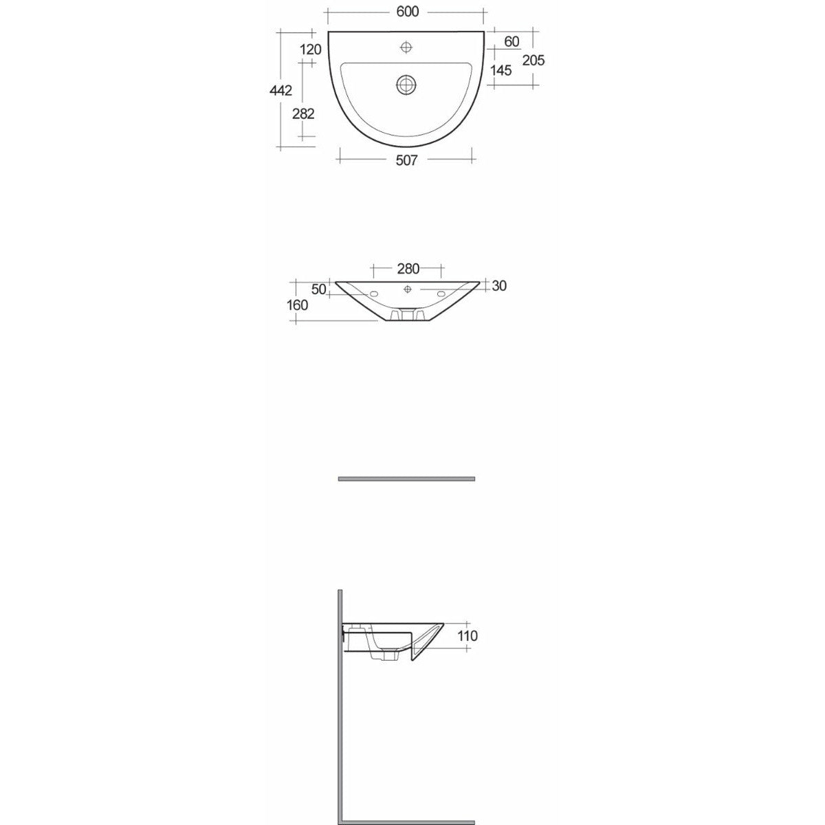 Frontline White Morning 600mm Semi-Recessed Basin - Letta London - 