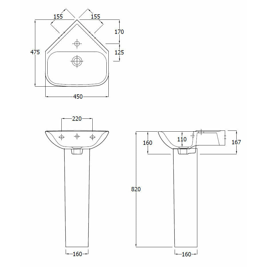 Frontline White Origin 62 Corner Basin and Pedestal - Letta London - 