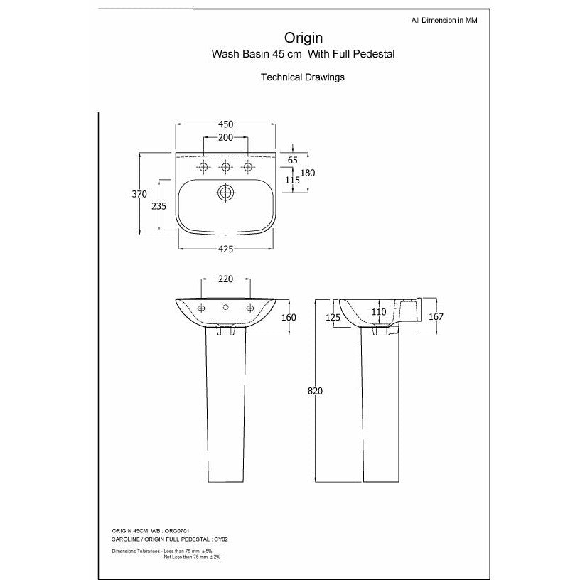 Frontline White Origin 62 Full Pedestal Basin - Letta London - 