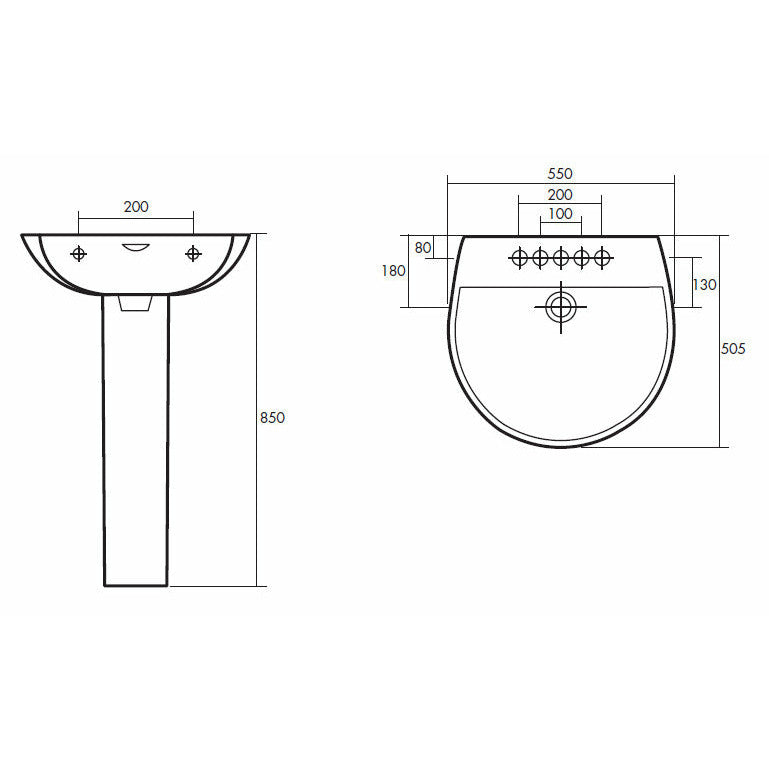 Frontline White Reserva 550mm Full Pedestal Basin - 1 Tap Hole - Letta London - 