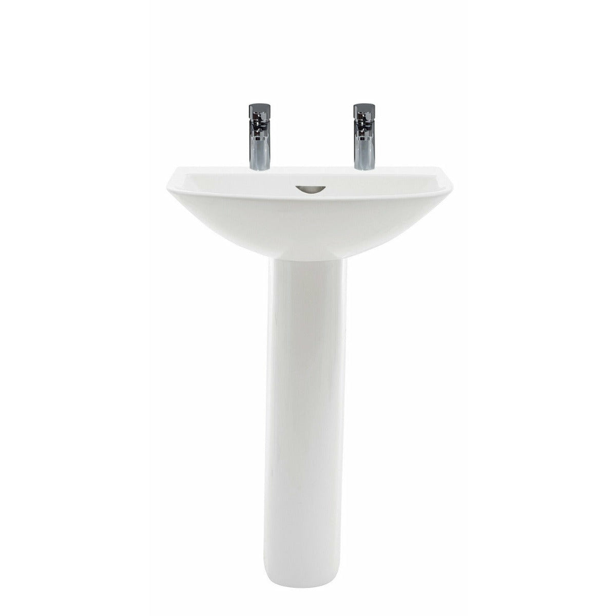 Frontline White Reserva 550mm Full Pedestal Basin - 2 Tap Holes - Letta London - 