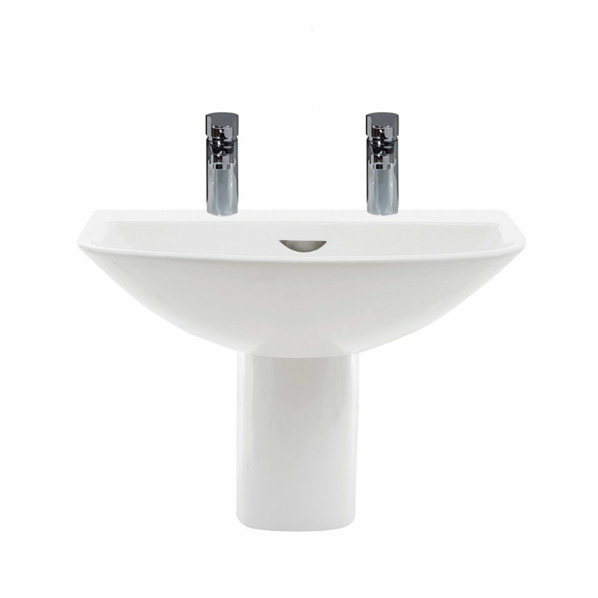 Frontline White Reserva 550mm Semi-Pedestal Basin - 2 Tap Holes - Letta London - 