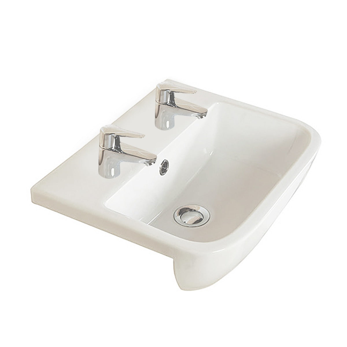 Frontline White Series 600 420mm Semi-Recessed Basin - 2 Tap Holes - Letta London - 