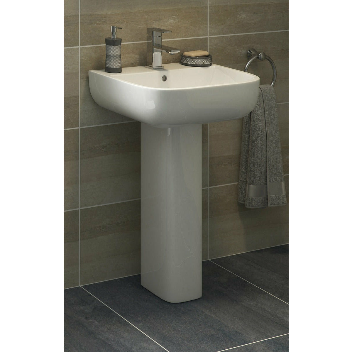 Frontline White Series 600 Full Pedestal Basin - 1 Tap Hole - Letta London - 