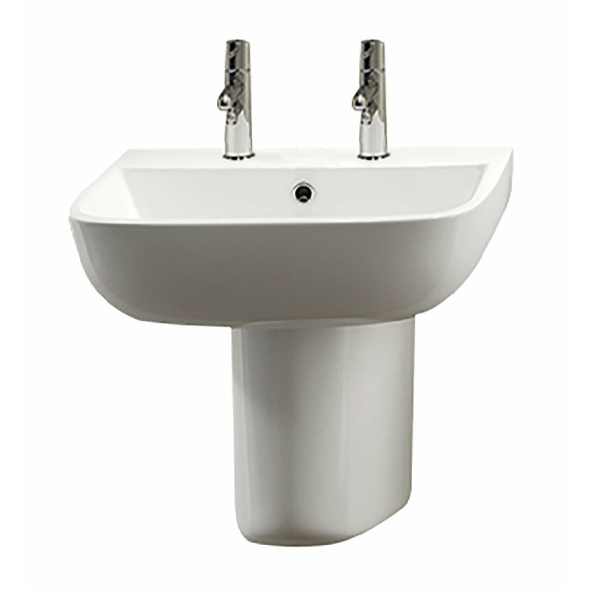 Frontline White Series 600 Semi-Pedestal Basin - 2 Tap Holes - Letta London - 