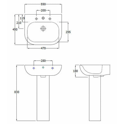 Frontline White Tonique 550mm Full Pedestal Basin - Letta London - 