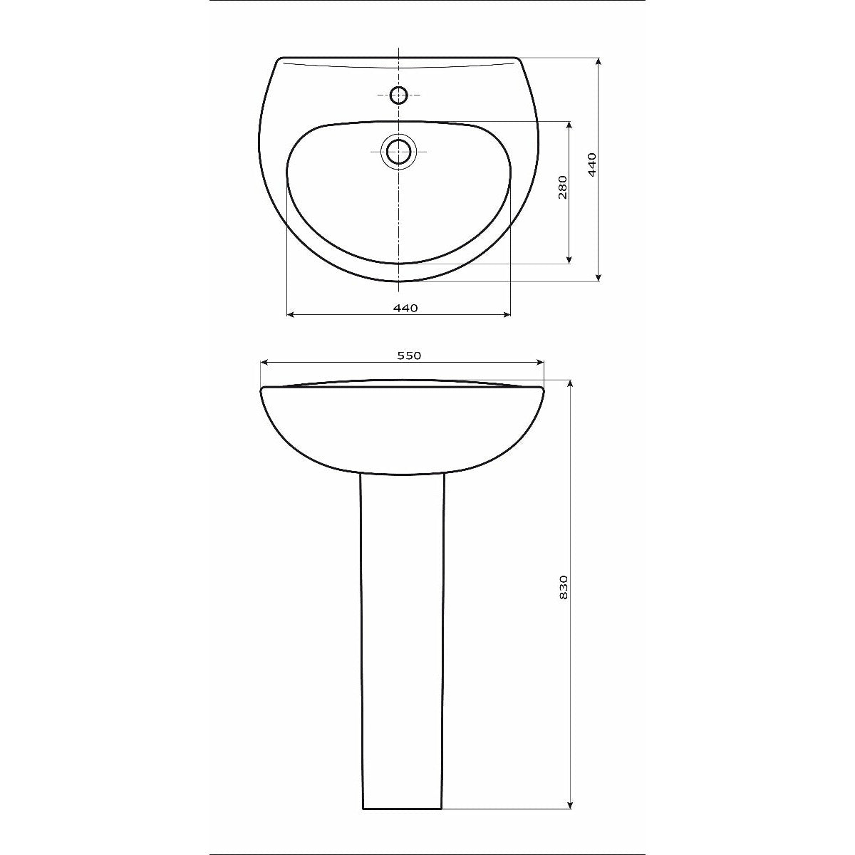 Frontline White Xclusive 550mm Full Pedestal Basin - 1 Tap Hole - Letta London - 