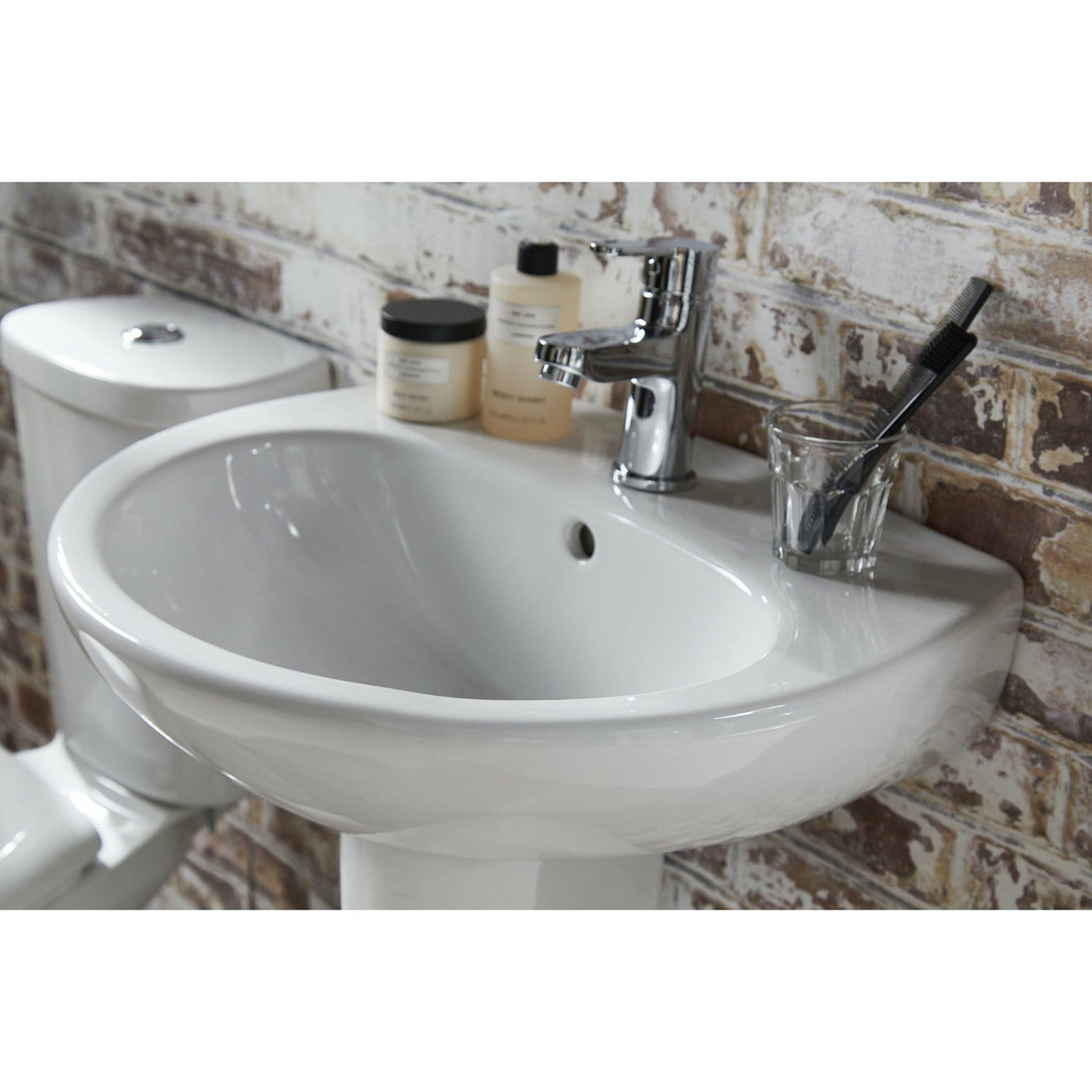 Frontline White Xclusive 550mm Full Pedestal Basin - 1 Tap Hole - Letta London - 