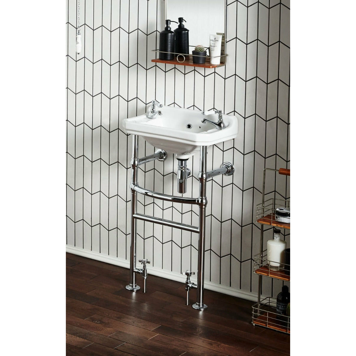Frontline White/Chrome Holborn Heated Washstand with Basin and Towel Rail - Letta London - 