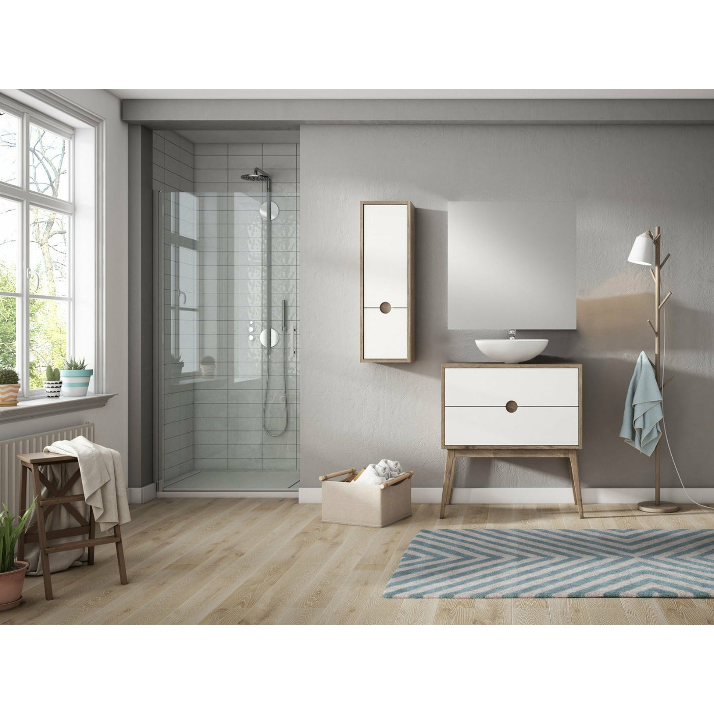 Frontline White/Oak Wall-Mounted Kompass 2 Drawer Vanity Unit (800mm) - Letta London - Wall Hung Vanity Units