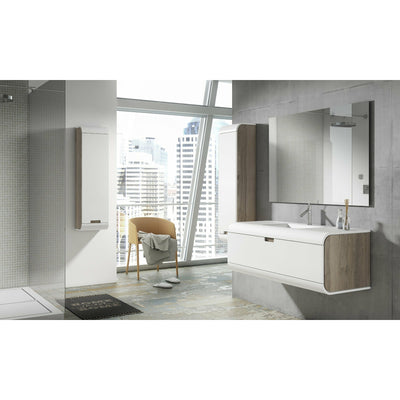 Frontline White/Oak Wall-Mounted Sunne 1 Drawer Vanity Unit with Solid Surface Basin (600mm) - Letta London - Wall Hung Vanity Units