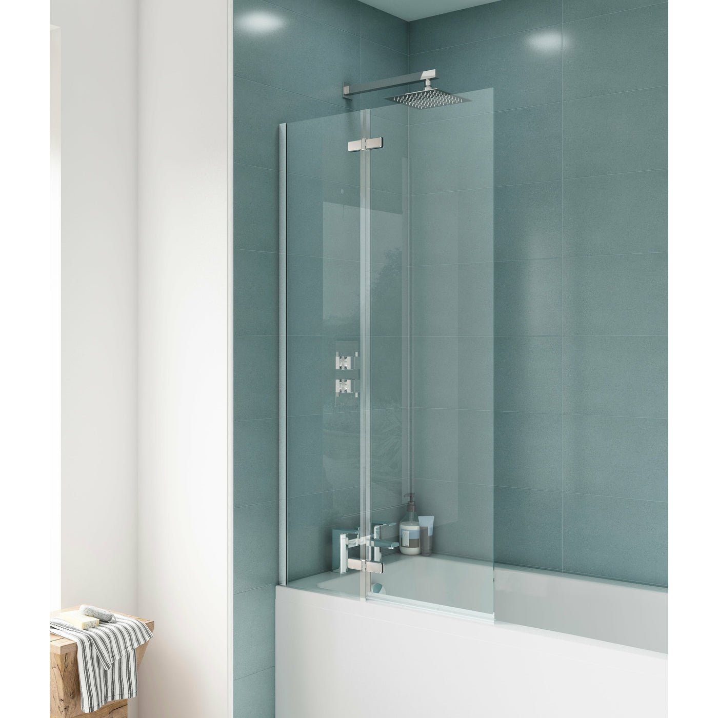 Glass Folding Square Bath Screen with modern hinges - Letta London - 