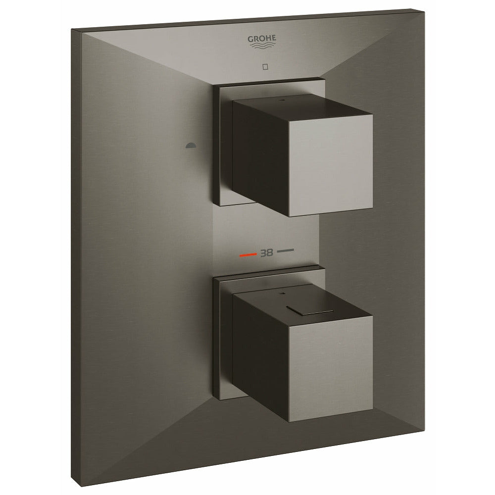 Grohe Brushed Hard Graphite Allure Brilliant Thermostat with integrated 2-way diverter
for bath or shower with more than one outlet - Letta London - Twin Valves With Diverter