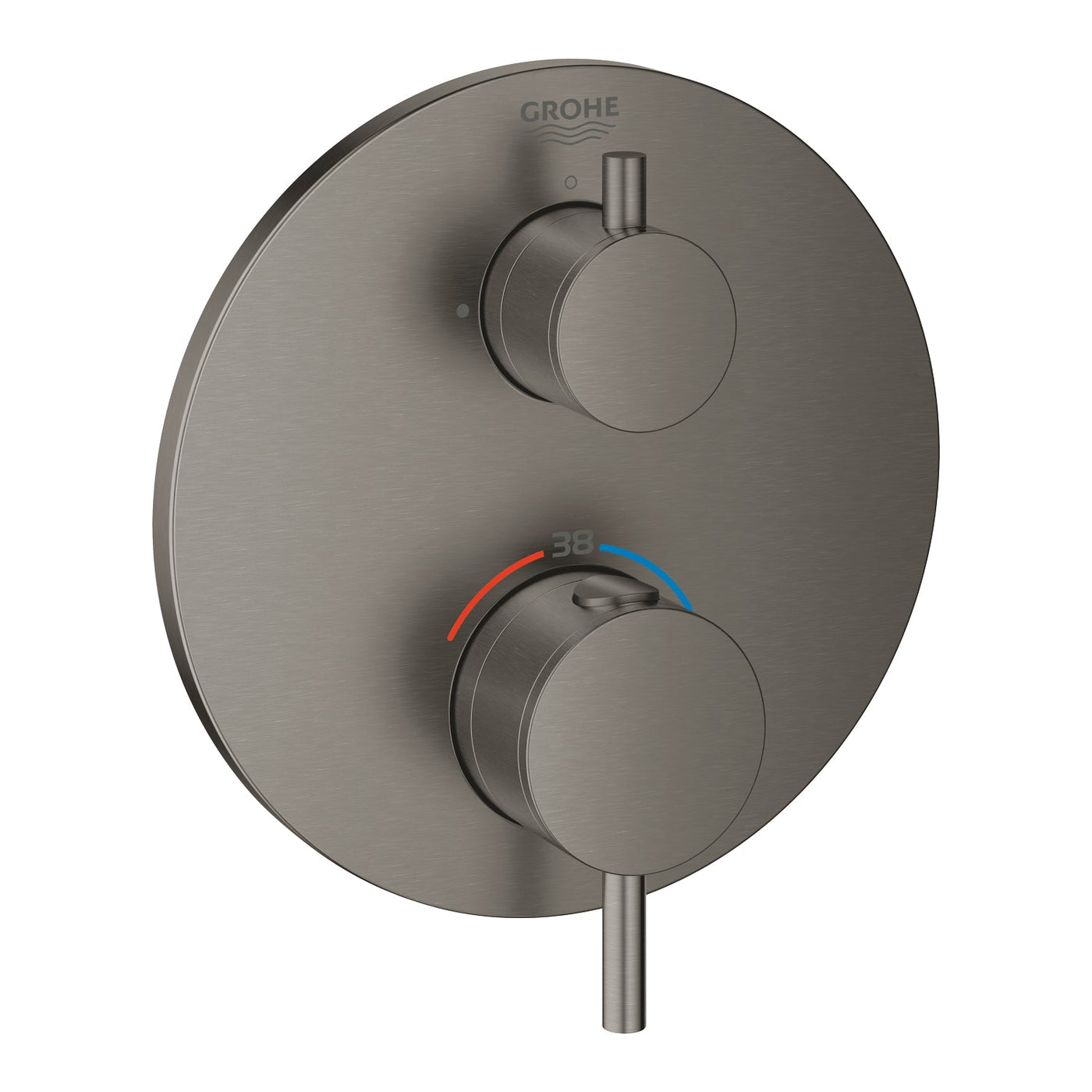 Grohe Brushed Hard Graphite Atrio Thermostatic mixer for 1 outlet with shut off valve - Letta London - Twin Valves With Diverter