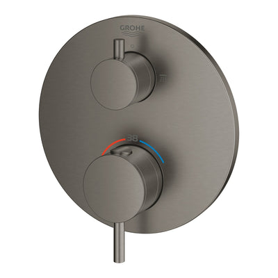 Grohe Brushed Hard Graphite Atrio Thermostatic shower mixer for 2 outlets with integrated shut off/diverter valve - Letta London - Twin Valves With Diverter