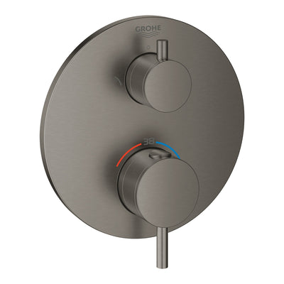 Grohe Brushed Hard Graphite Atrio Thermostatic shower mixer for 2 outlets with integrated shut off/diverter valve - Letta London - Twin Valves With Diverter