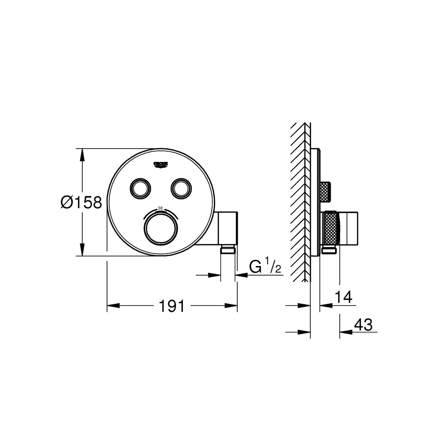 Grohe Brushed Hard Graphite Grohtherm SmartControl Thermostat for concealed installation with 
2 valves and integrated shower holder - Letta London - Push Button Shower Valves