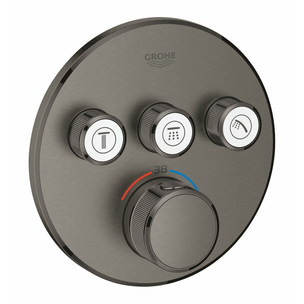 Grohe Brushed Hard Graphite Grohtherm SmartControl Thermostat for concealed installation with 3 valves - Letta London - Push Button Shower Valves