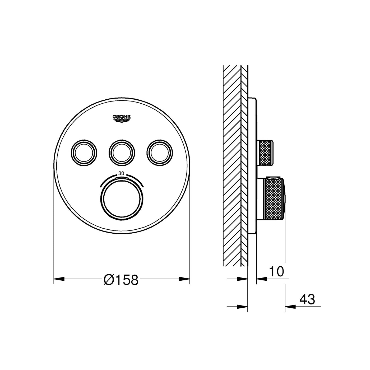 Grohe Brushed Hard Graphite Grohtherm SmartControl Thermostat for concealed installation with 3 valves - Letta London - Push Button Shower Valves