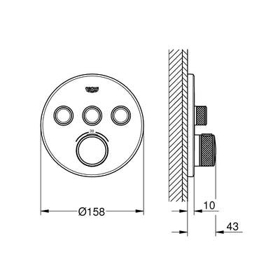 Grohe Brushed Hard Graphite Grohtherm SmartControl Thermostat for concealed installation with 3 valves - Letta London - Push Button Shower Valves