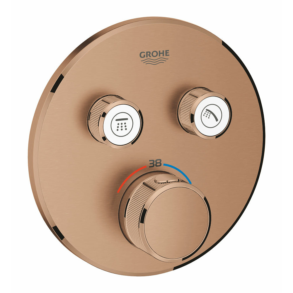 Grohe Brushed Warm Sunset Grohtherm SmartControl Thermostat for concealed installation with 2 valves - Letta London - Push Button Shower Valves