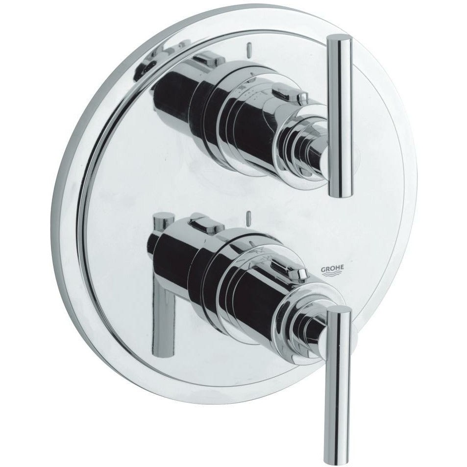 Grohe Chrome Atrio Thermostat with integrated 2-way diverter
for bath or shower with more than one outlet - Letta London - Twin Valves With Diverter
