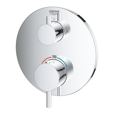 Grohe Chrome Atrio Thermostatic bath tub mixer for 2 outlets with integrated shut off/diverter valve - Letta London - Twin Valves With Diverter