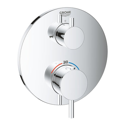 Grohe Chrome Atrio Thermostatic bath tub mixer for 2 outlets with integrated shut off/diverter valve - Letta London - Twin Valves With Diverter