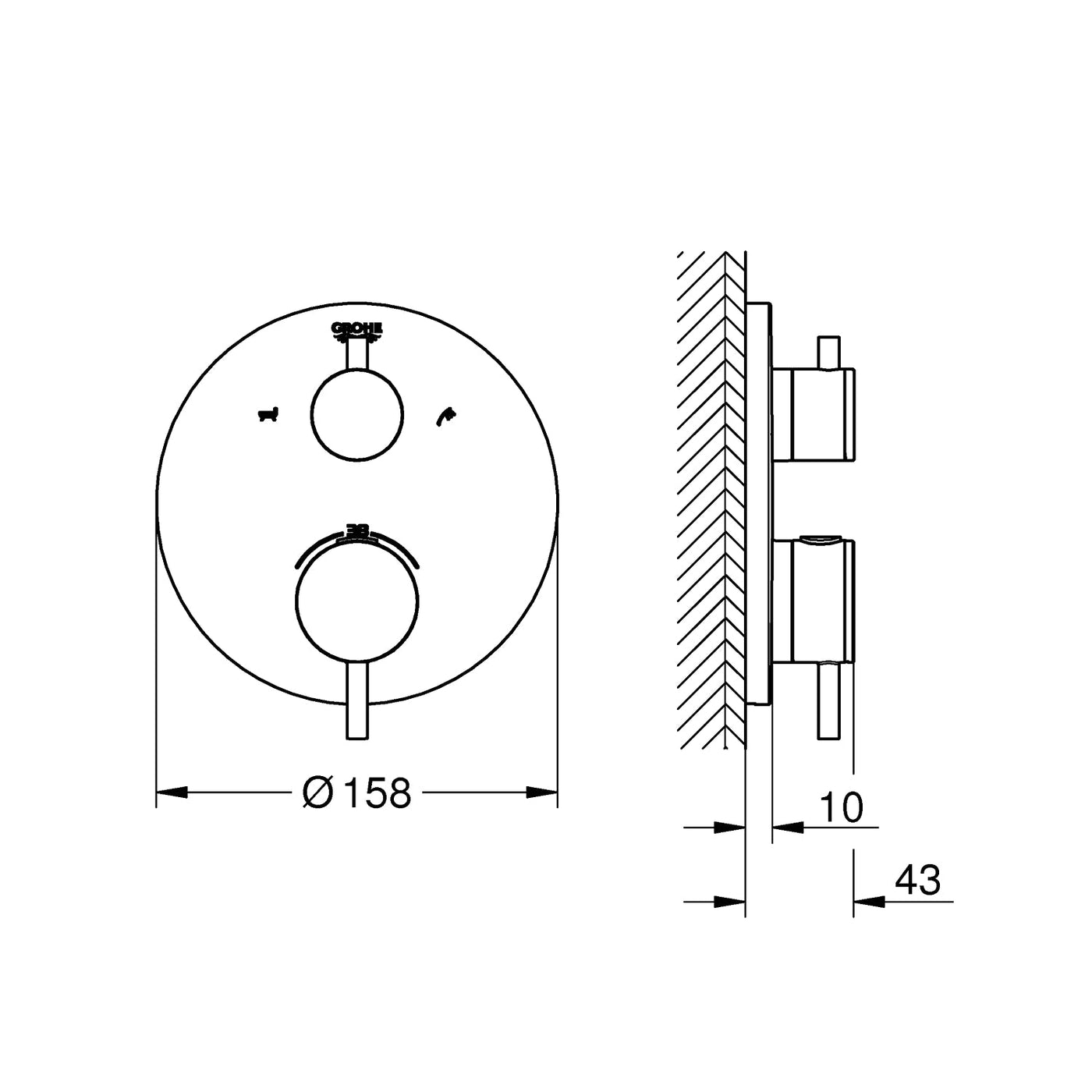 Grohe Chrome Atrio Thermostatic bath tub mixer for 2 outlets with integrated shut off/diverter valve - Letta London - Twin Valves With Diverter