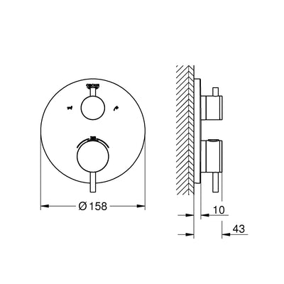 Grohe Chrome Atrio Thermostatic bath tub mixer for 2 outlets with integrated shut off/diverter valve - Letta London - Twin Valves With Diverter