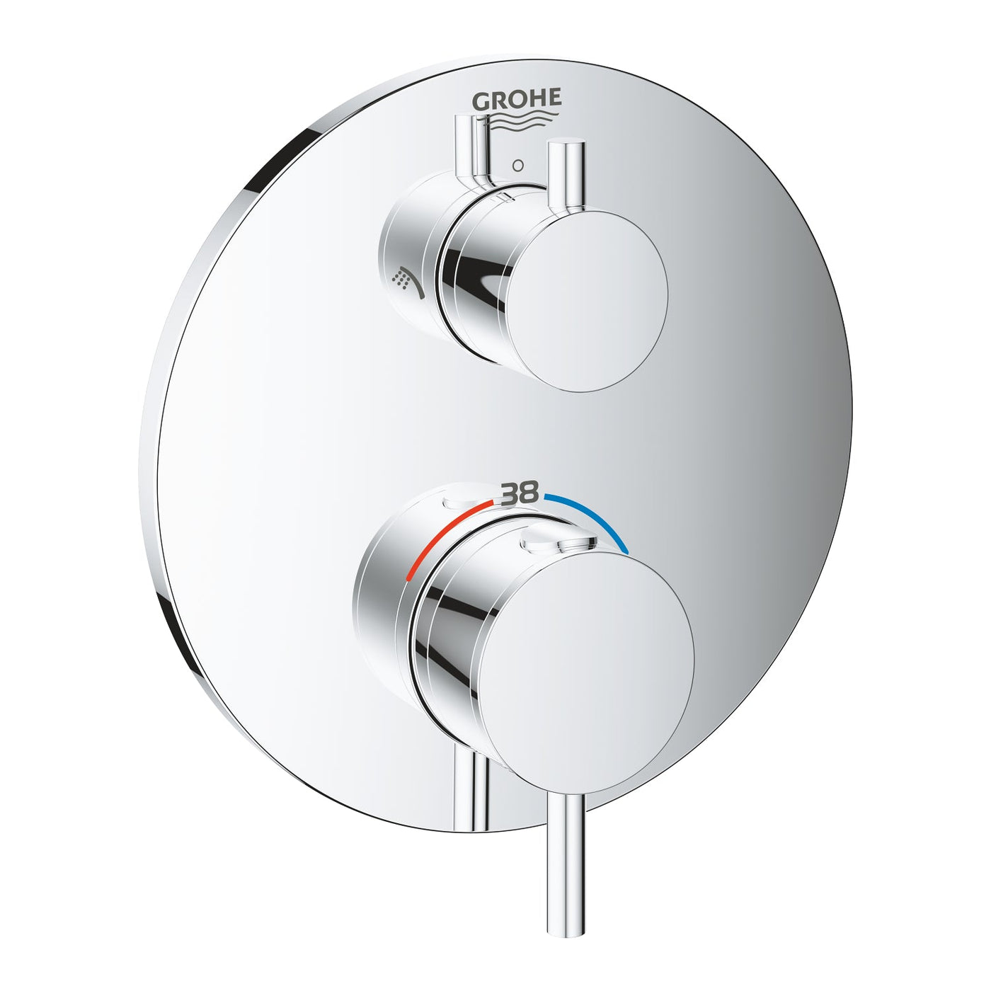 Grohe Chrome Atrio Thermostatic shower mixer for 2 outlets with integrated shut off/diverter valve - Letta London - Twin Valves With Diverter