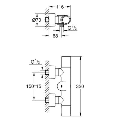 Grohe Chrome Eurosmart Cosmopolitan E Special Infra-red electronic shower mixer with thermostatic temperature control - Letta London - Bar Shower Valves