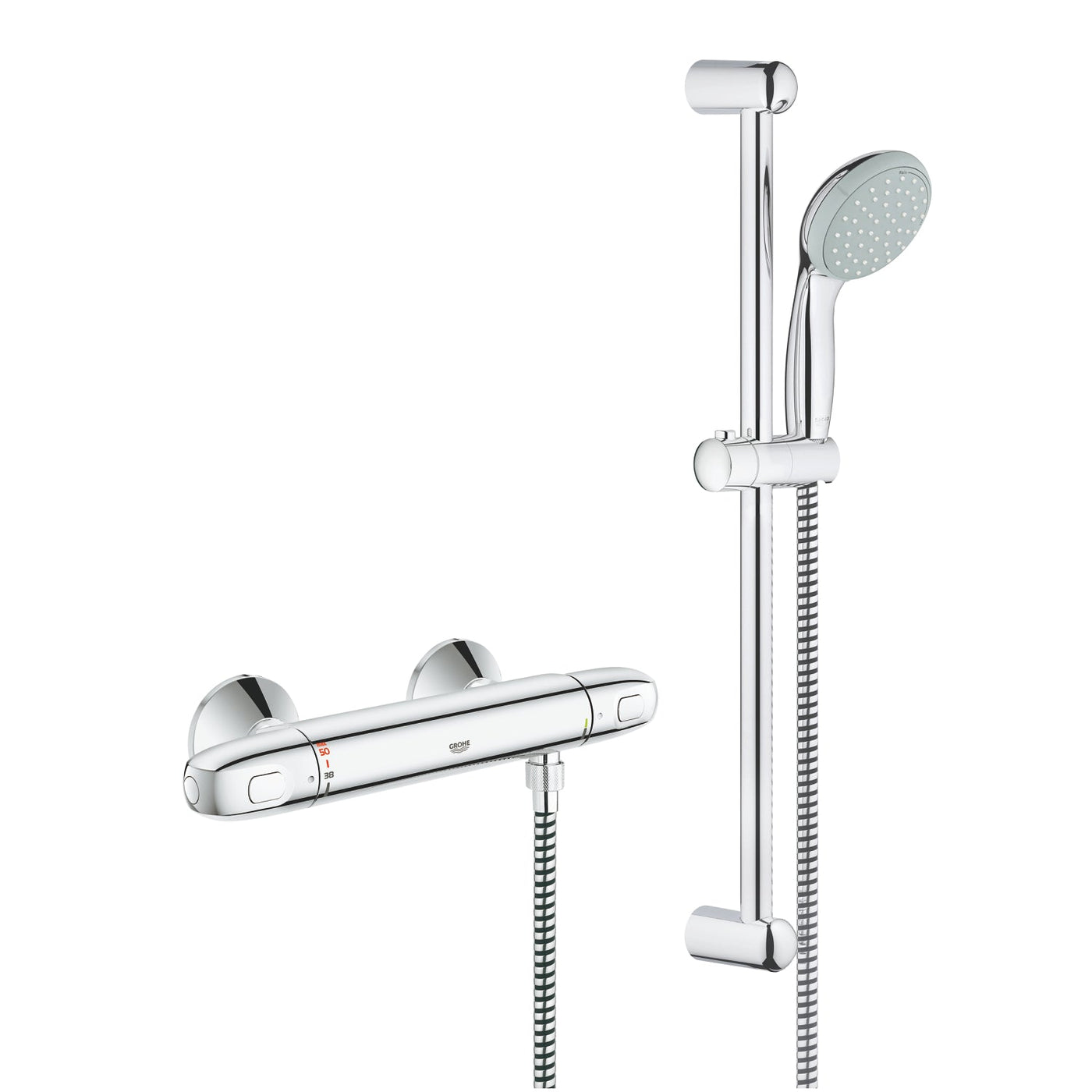 Grohe Chrome Grohtherm 1000 Thermostatic shower mixer 1/2" with shower set - Letta London - Thermostatic Showers