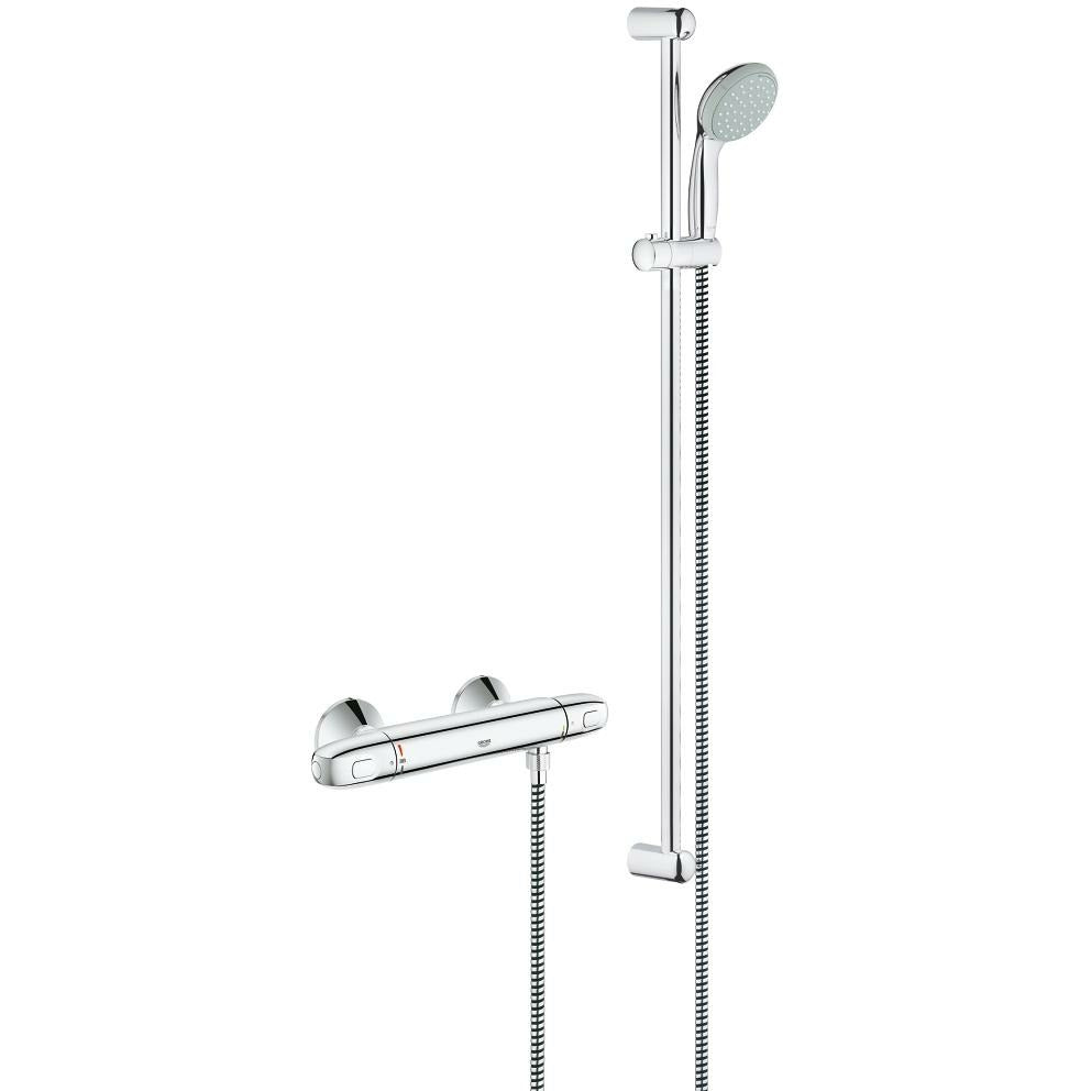 Grohe Chrome Grohtherm 1000 Thermostatic shower mixer 1/2" with shower set - Letta London - Thermostatic Showers