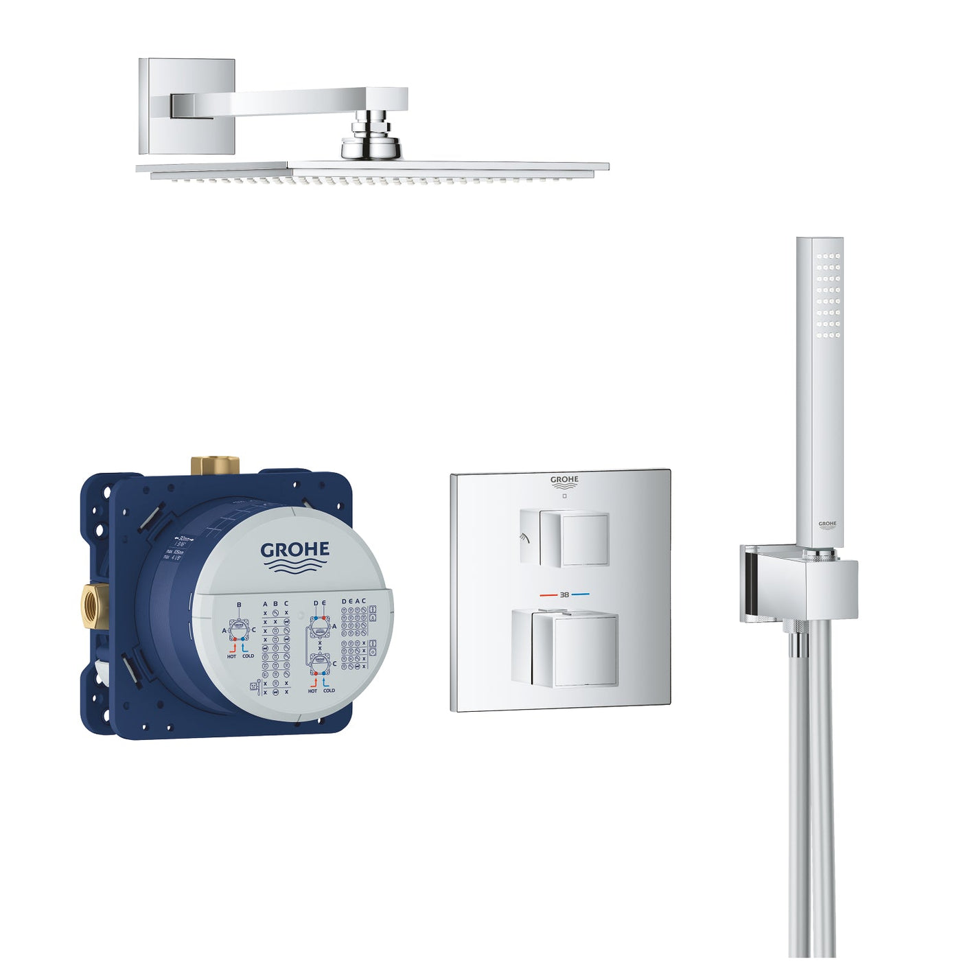 Grohe Chrome Grohtherm Cube Perfect shower set with Rainshower Allure 230 - Letta London - Shower Set