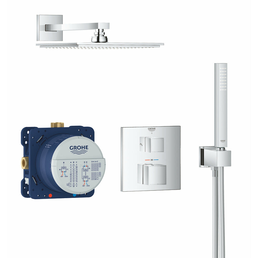 Grohe Chrome Grohtherm Cube Perfect shower set with Rainshower Allure 230 - Letta London - Shower Set