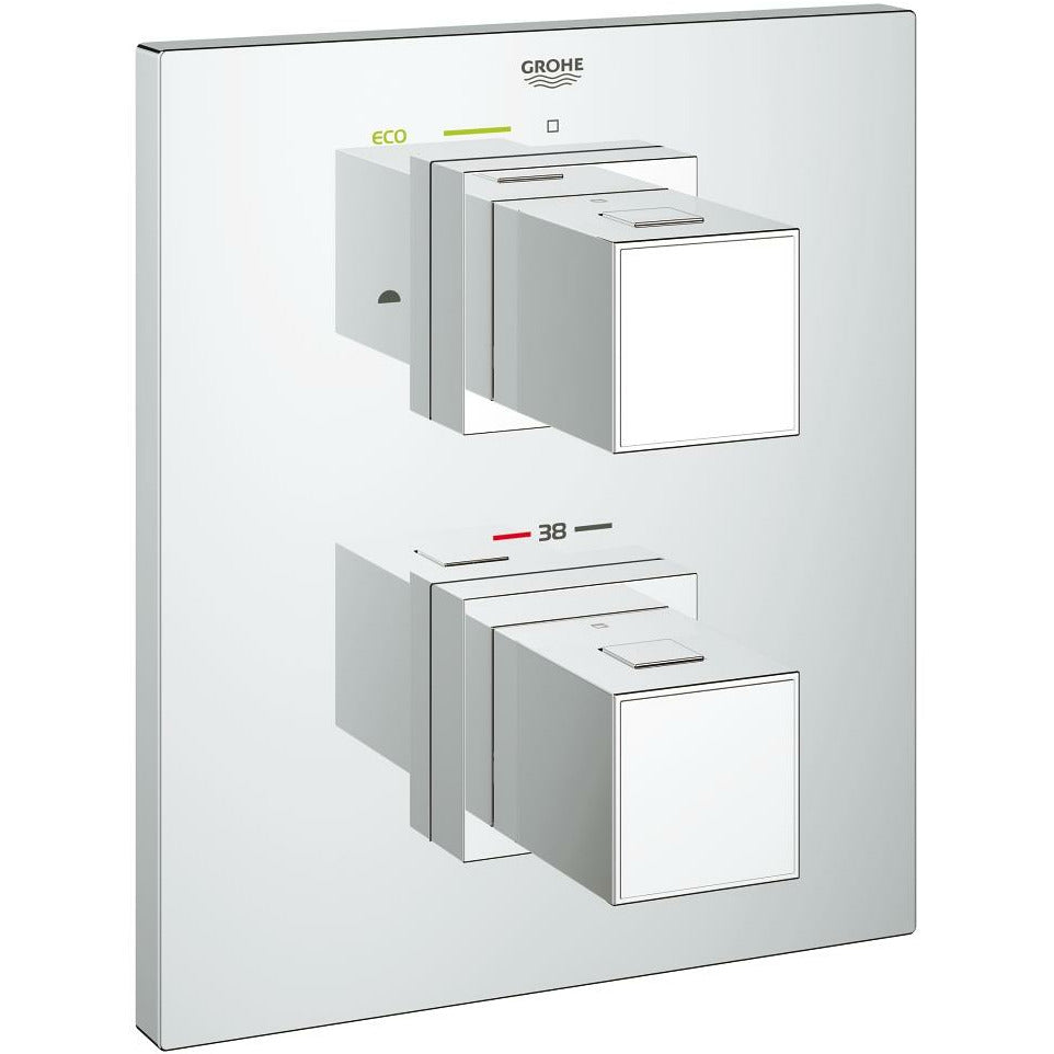 Grohe Chrome Grohtherm Cube Thermostat with integrated 2-way diverter
for bath or shower with more than one outlet - Letta London - Twin Valves With Diverter