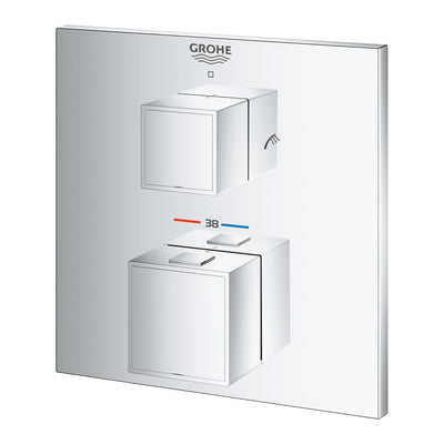 Grohe Chrome Grohtherm Cube Thermostatic bath tub mixer for 2 outlets with integrated shut off/diverter valve - Letta London - Twin Valves With Diverter