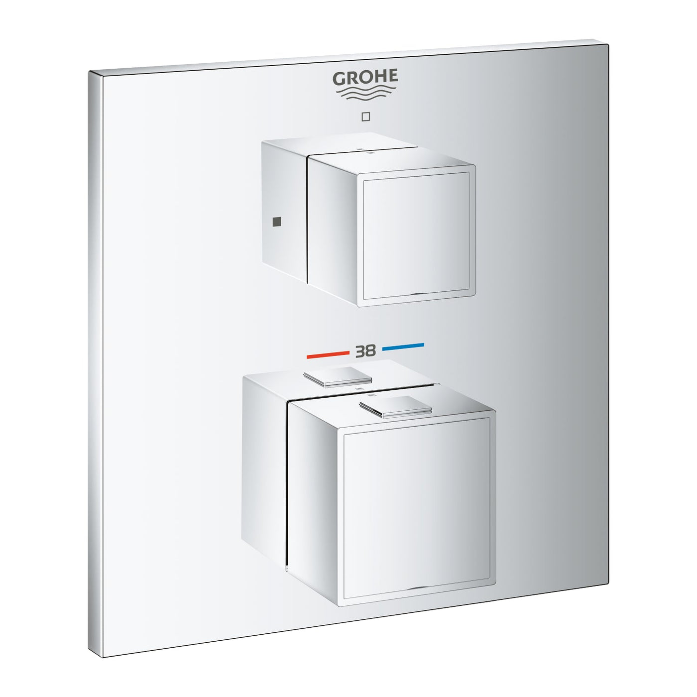Grohe Chrome Grohtherm Cube Thermostatic mixer for 1 outlet with shut off valve - Letta London - Twin Valves With Diverter