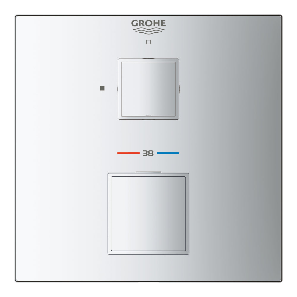 Grohe Chrome Grohtherm Cube Thermostatic mixer for 1 outlet with shut off valve - Letta London - Twin Valves With Diverter
