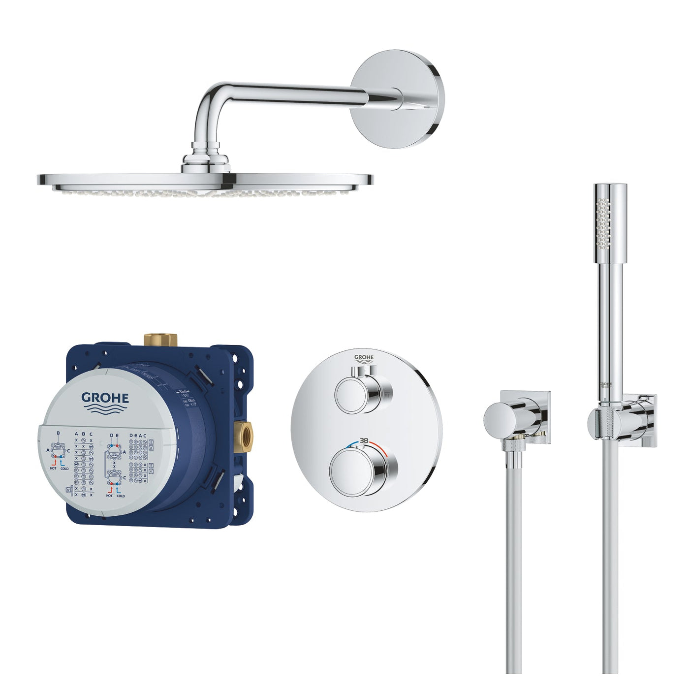 Grohe Chrome Grohtherm Perfect shower set with Rainshower Cosmopolitan 160 - Letta London - Shower Set