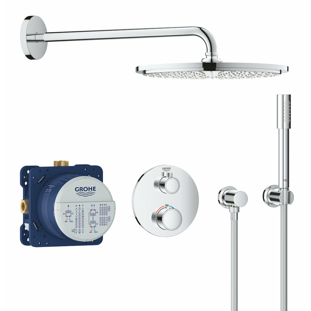 Grohe Chrome Grohtherm Perfect shower set with Rainshower Cosmopolitan 160 - Letta London - Shower Set