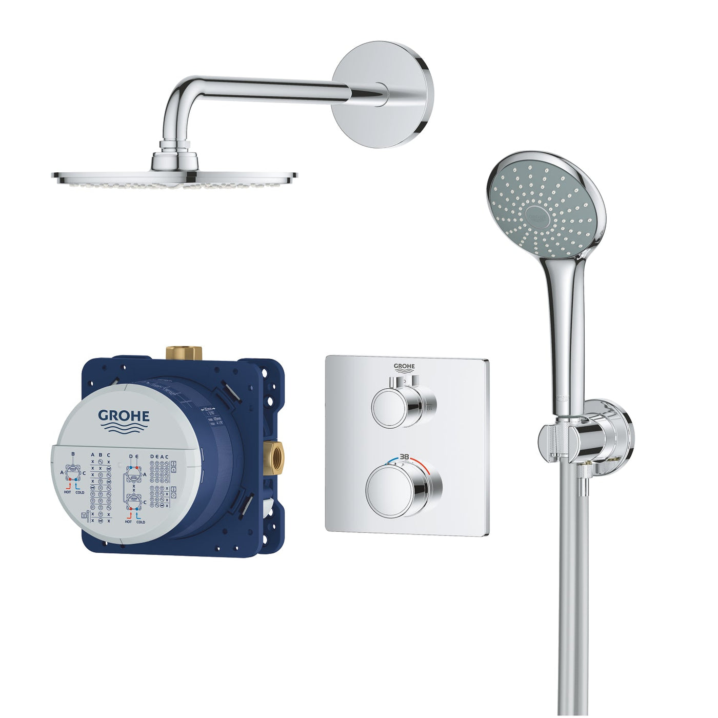 Grohe Chrome Grohtherm Perfect shower set with Rainshower Cosmopolitan 210 - Letta London - Shower Set