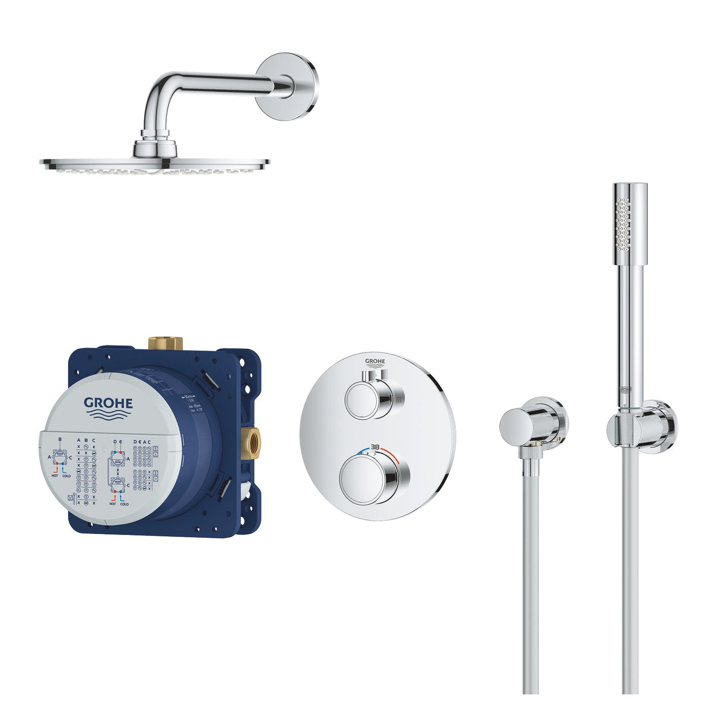 Grohe Chrome Grohtherm Perfect shower set with Rainshower Cosmopolitan 210 - Letta London - Shower Set