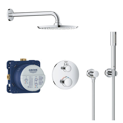 Grohe Chrome Grohtherm Perfect shower set with Rainshower Cosmopolitan 210 - Letta London - Shower Set