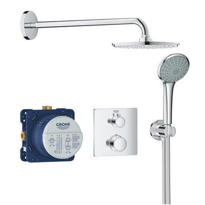 Grohe Chrome Grohtherm Perfect shower set with Rainshower Cosmopolitan 210 - Letta London - Shower Set