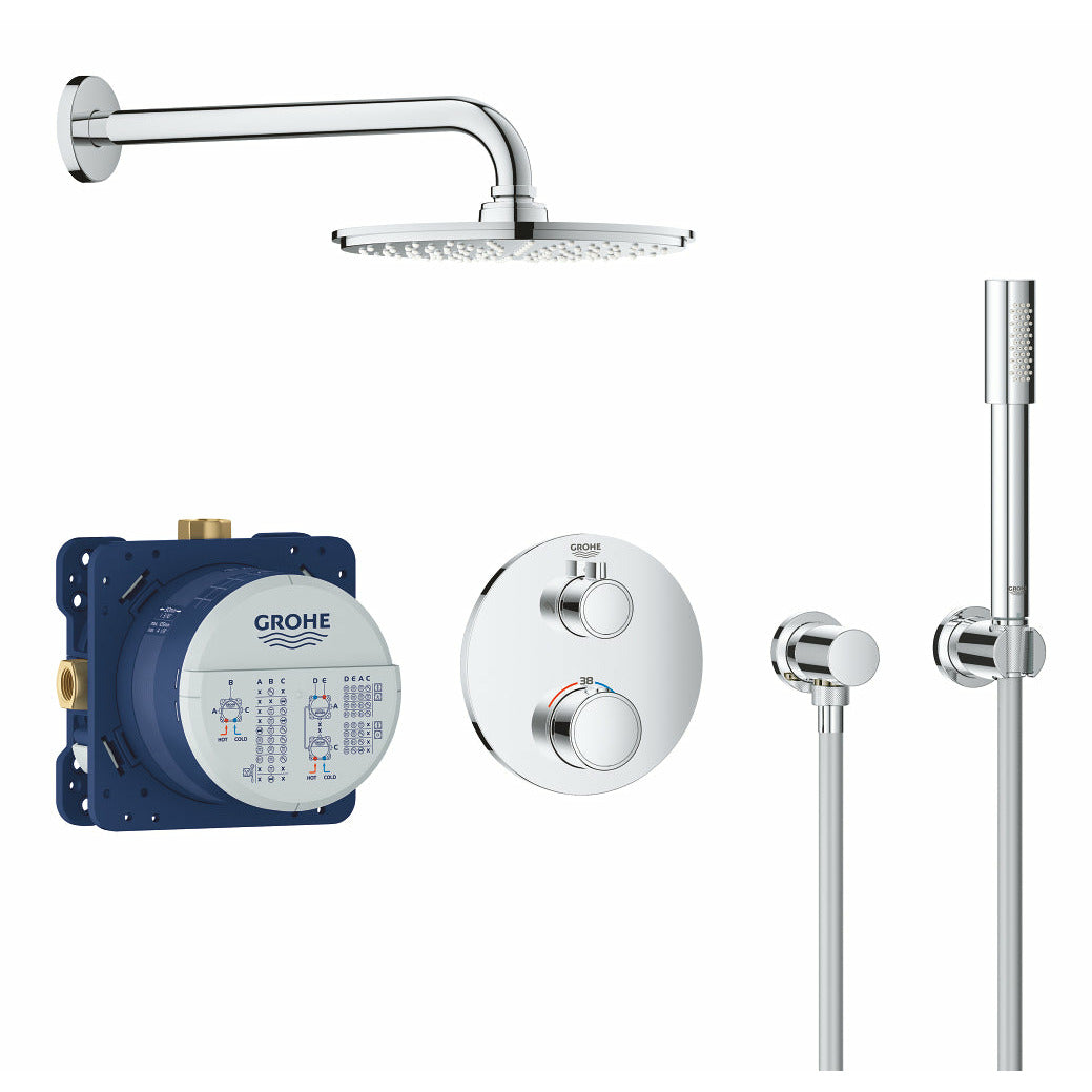 Grohe Chrome Grohtherm Perfect shower set with Rainshower Cosmopolitan 210 - Letta London - Shower Set