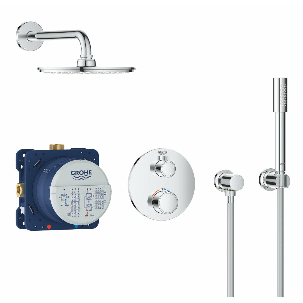 Grohe Chrome Grohtherm Perfect shower set with Rainshower Cosmopolitan 210 - Letta London - Shower Set